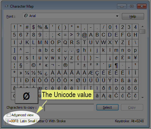 Unicode character map