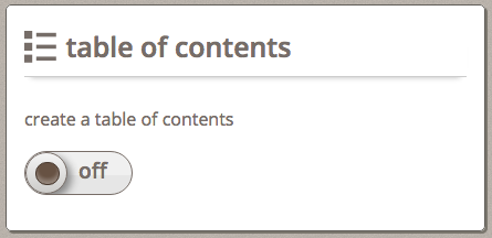 a checkbox styled table of contents panel