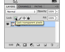 Image of the Photoshop Layers panel with the mouse cursor hovering over the Lock transparent pixels button